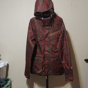 Men's Plaid Ski Jacket - Brown and Red
